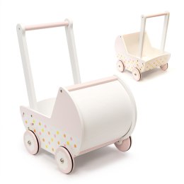 Drewniany wózek dla lalek - różowy