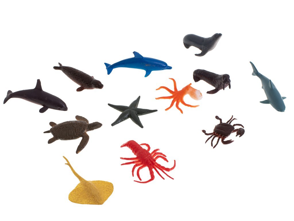 Figurki zwierzęta morskie, dzikie, zagrodowe i dinozaury (48 sztuk)