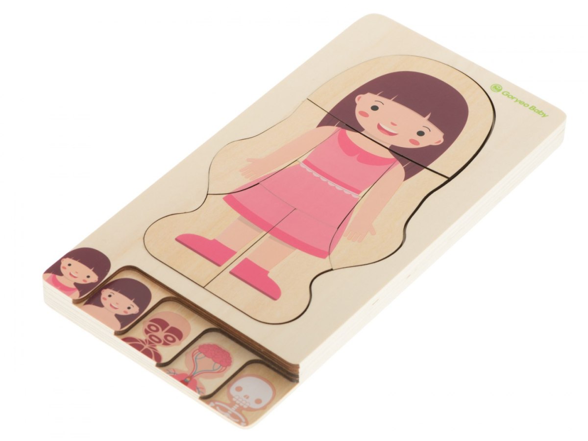Puzzle drewniane warstwowe - budowa ciała (dziewczynka) montessori